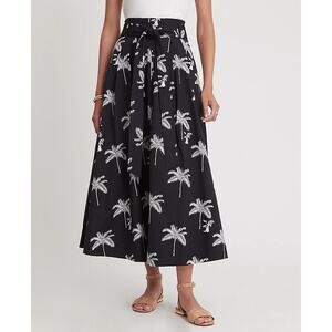 [Ann Taylor] Black White Tropical Palm Tree Pleated Maxi Skirt NWT Pockets Sz 16